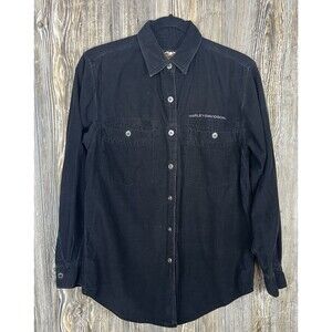 VTG Harley-Davidson Shirt Men's Med Black Long Sleeve Corduroy Motorcycle Biker